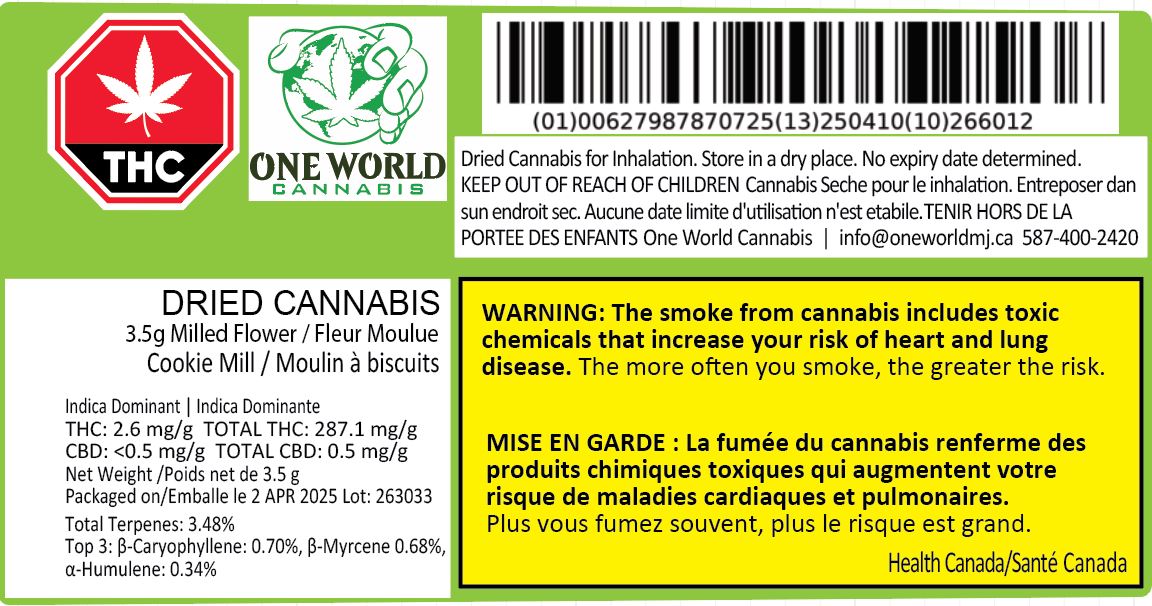 One World Cannabis Alberta | Premium Cannabis Products 12 Cookie Mill 3.5G Milled Cannabis - One World Cannabis Alberta