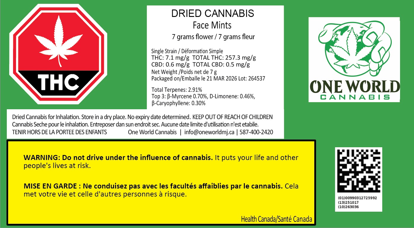 One World Cannabis Alberta | Premium Cannabis Products 9 Face Mints 7G Whole Flower Cannabis - One World Cannabis Alberta